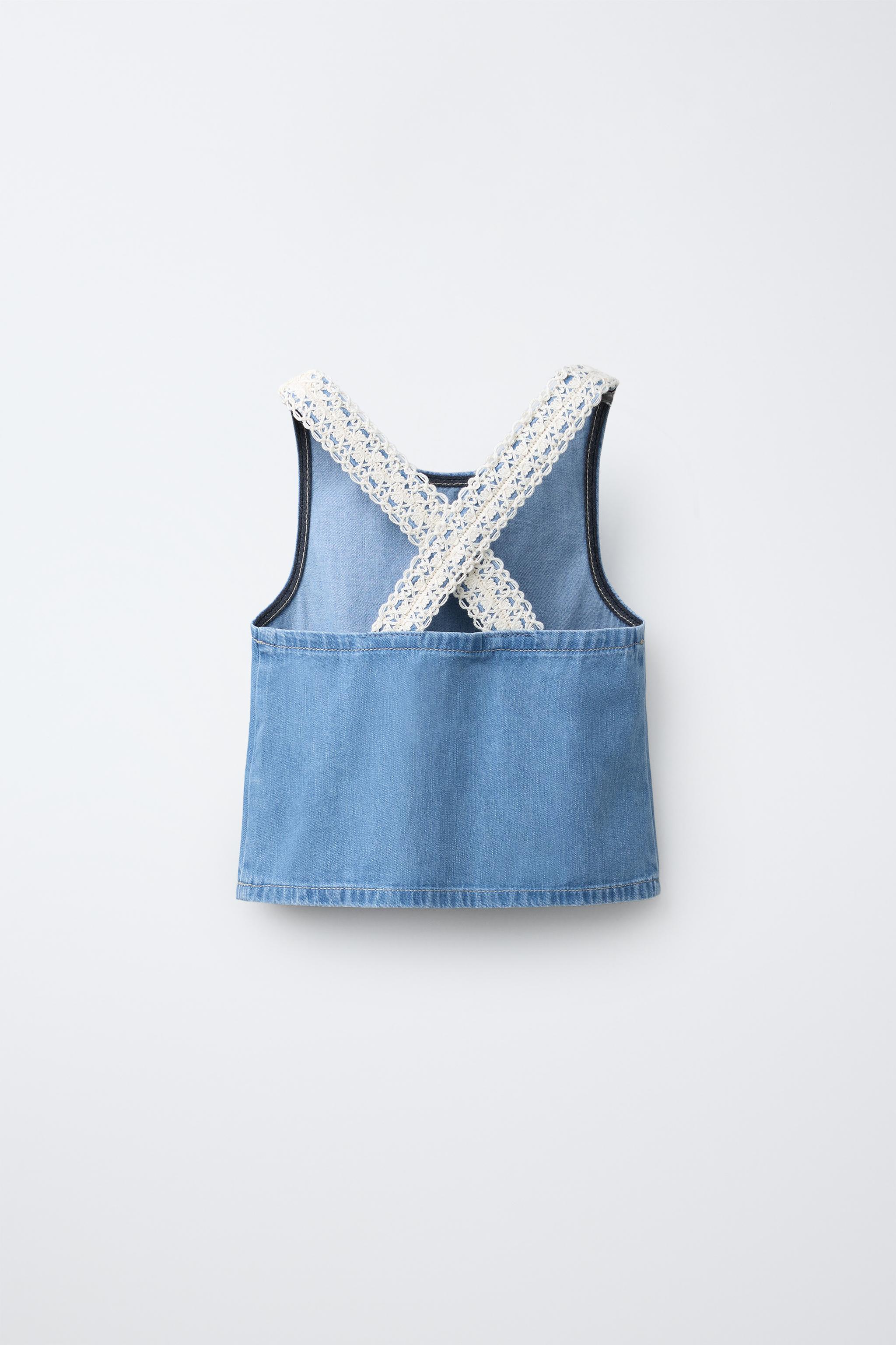 CROCHET KNIT DENIM TOP